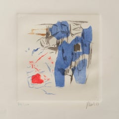 Fritz Winter "blue, brown, red, black" color aquatint of 3 plates, 1967