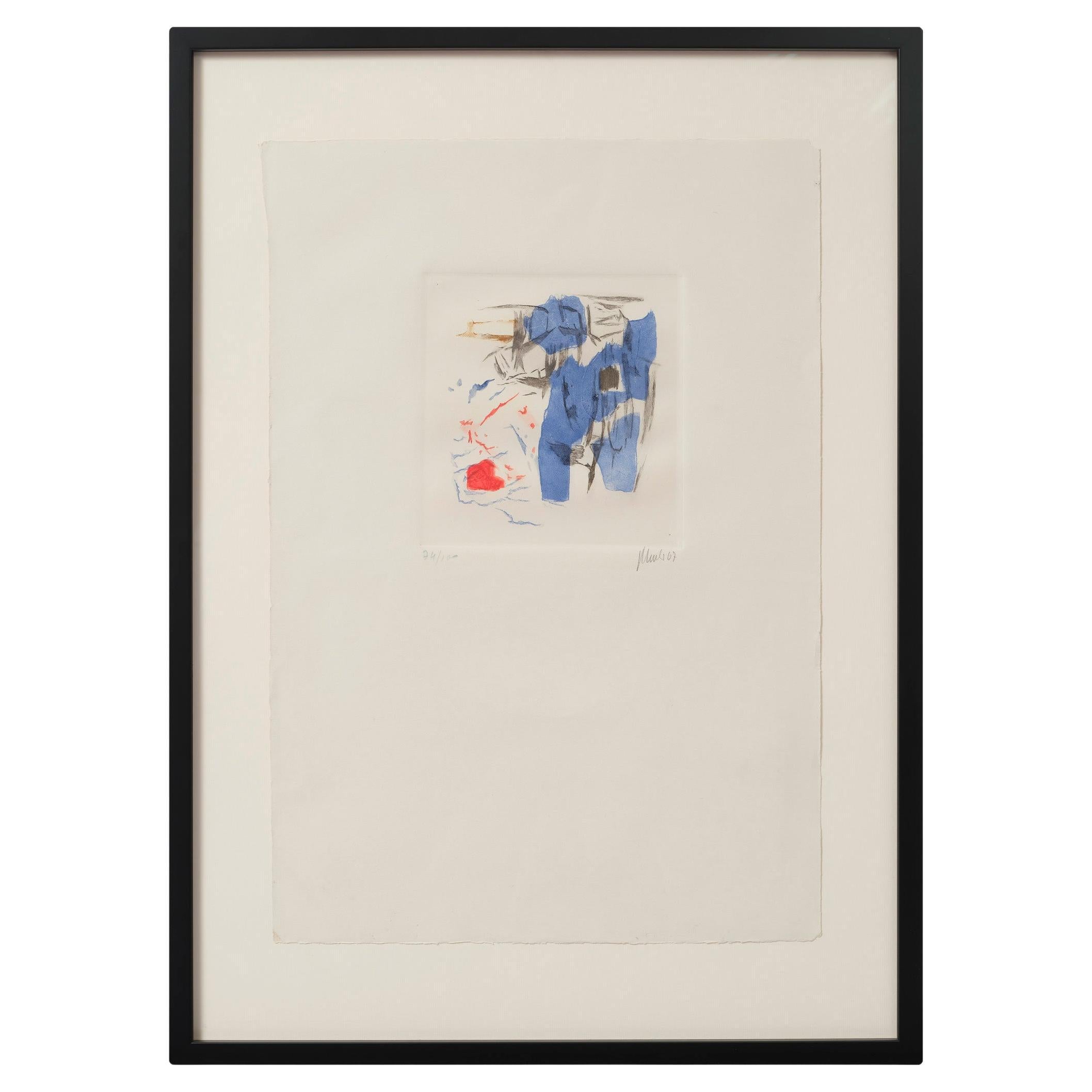 Fritz Winter "blue, brown, red, black" color aquatint of 3 plates, 1967