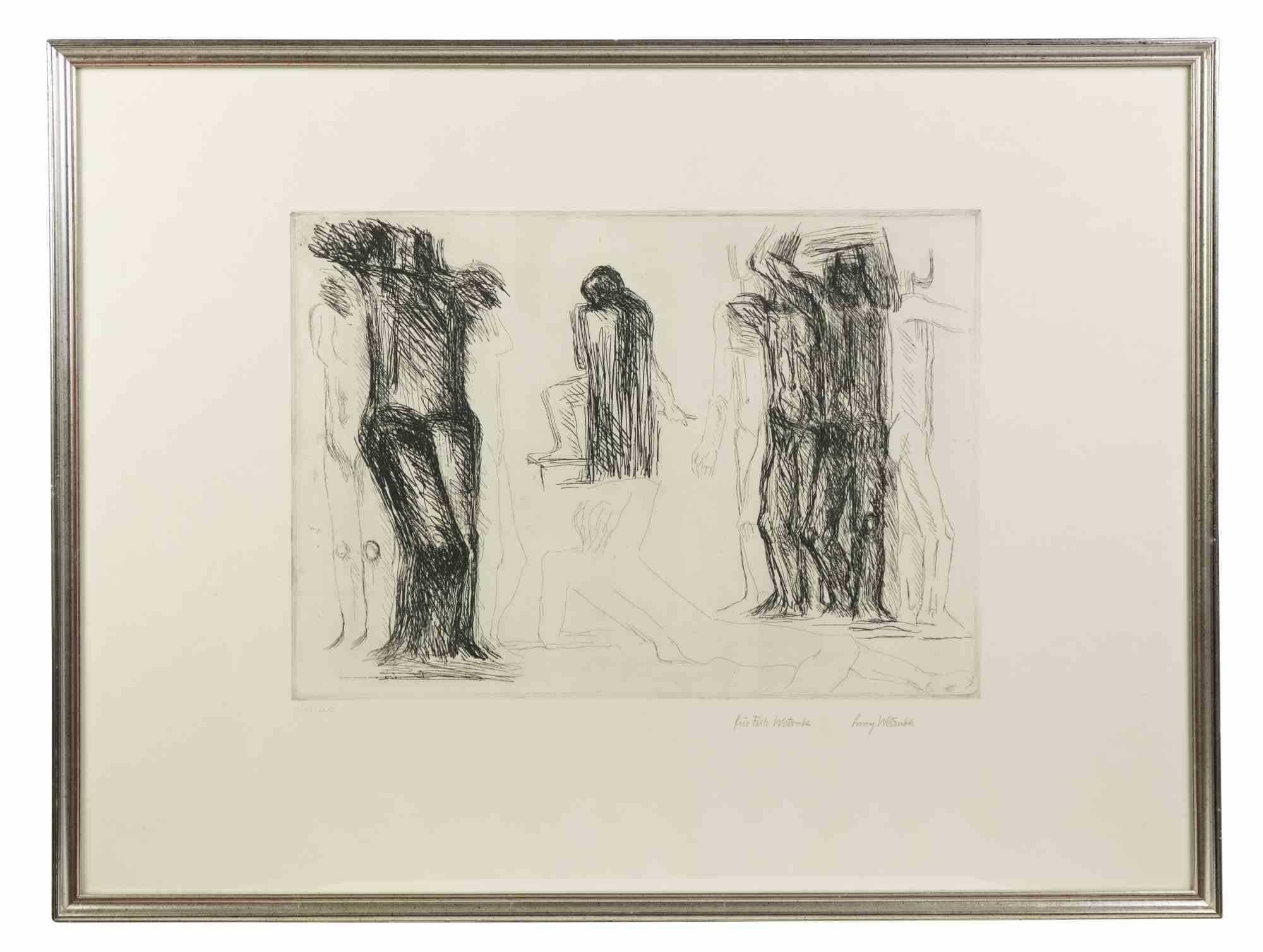 Homage to Michelangelo - Etching by Fritz Wotruba - 1975 For Sale 1