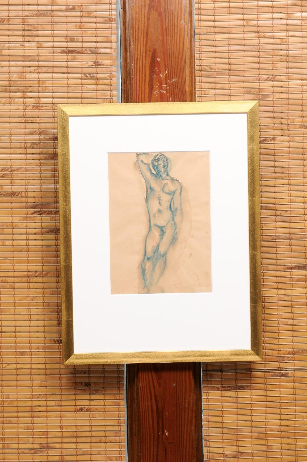 Fritz Wotruba - Untitled (Nude). Ink on Paper. Framed in Wood Gold.