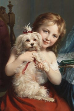 Fritz Zuber-Bühler a Young Girl with a Maltese Terrier