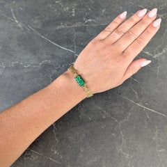Fritzsche & Co. Art Deco Carved Jade 14 Karat Gold Antike Floral Link-Armband