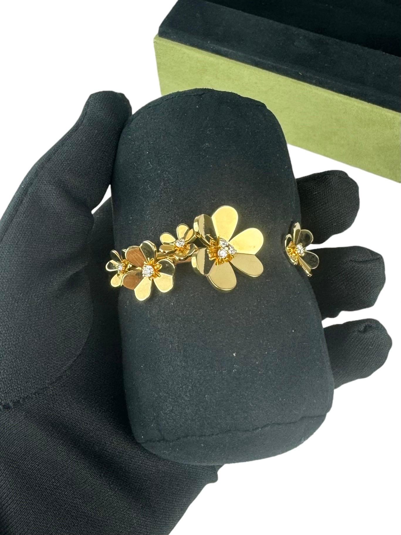 Frivole-Armband, 7 Blumen, mittleres Modell 18K Gelbgold, Diamant im Angebot 1