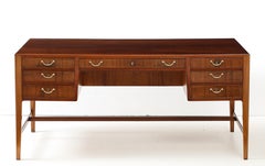 Frode Holm For Illums Bolighus Mahogany Executive Desk With Brass Hardware