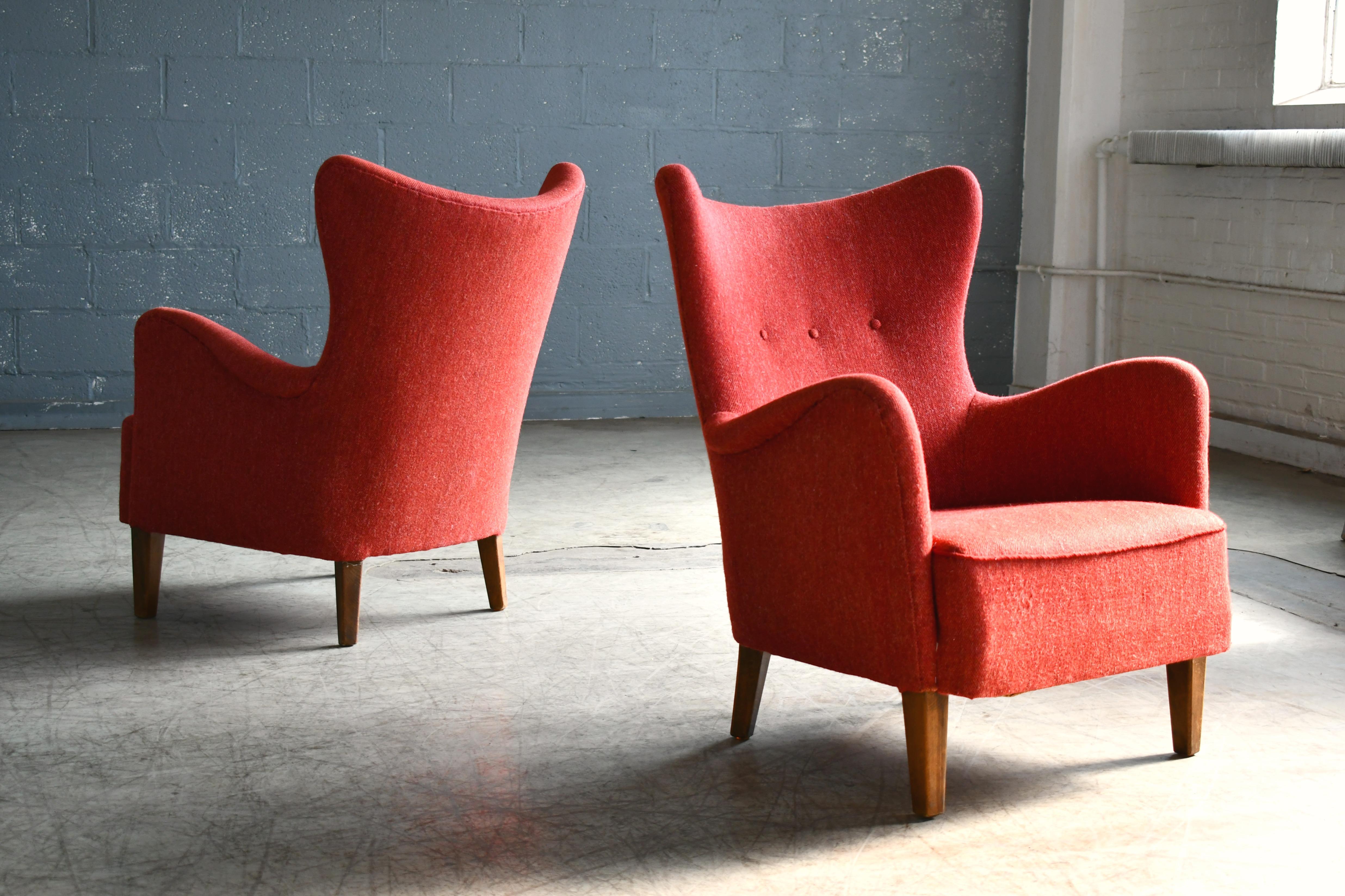 Mid-Century Modern Frode Holm Pair of Danish 1940s Lounge Chairs for Illums Original Sales Tag