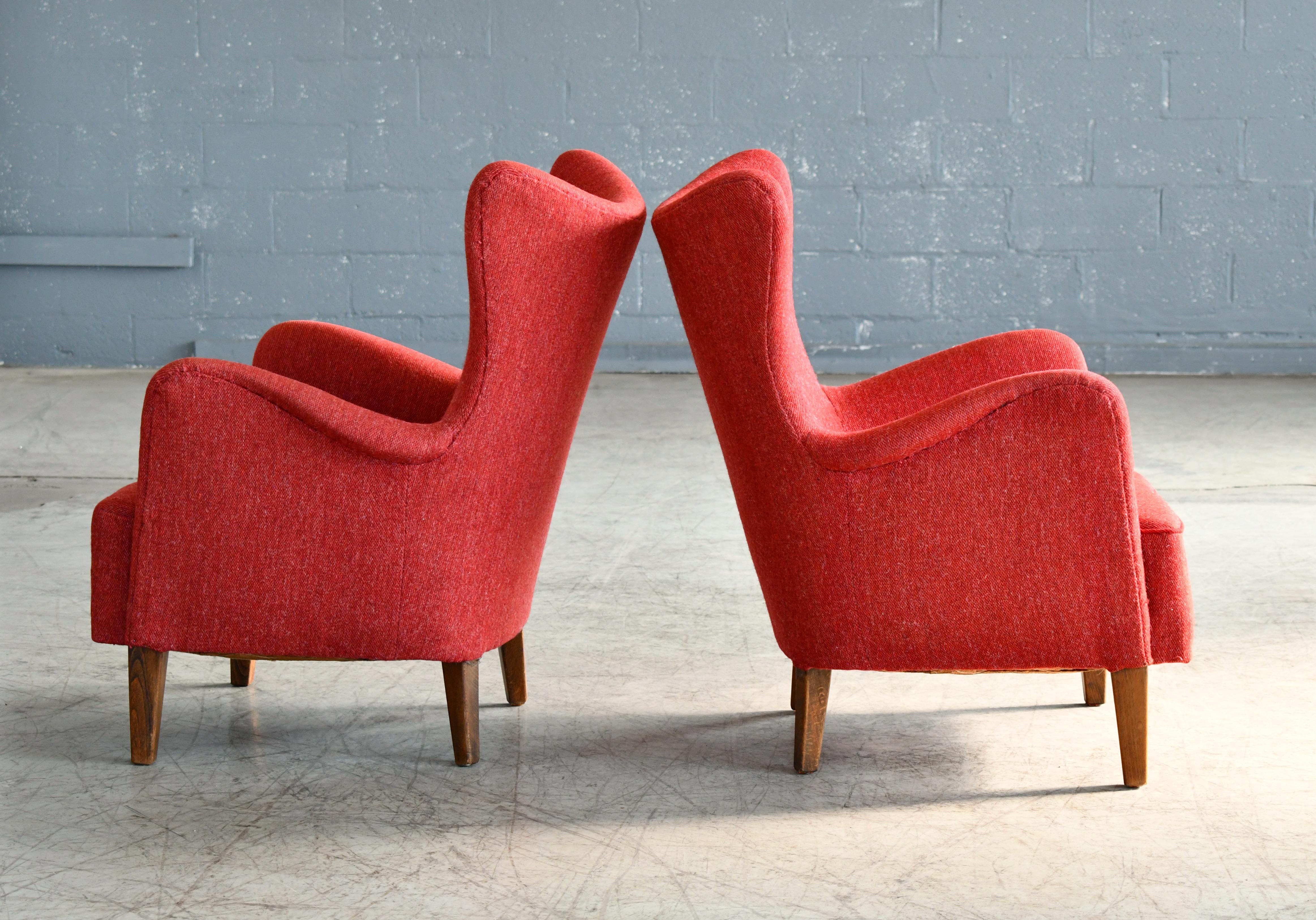 Wool Frode Holm Pair of Danish 1940s Lounge Chairs for Illums Original Sales Tag