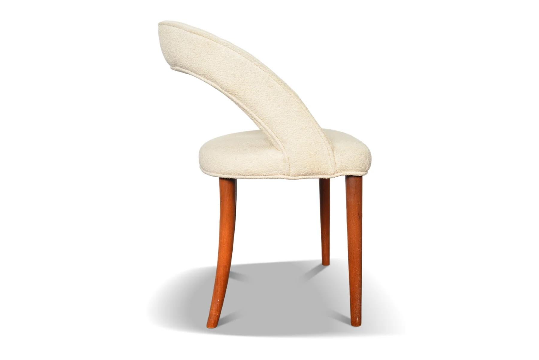 Mid-Century Modern Frode Holm Vanity Chair in Teak + White Boucle For Sale