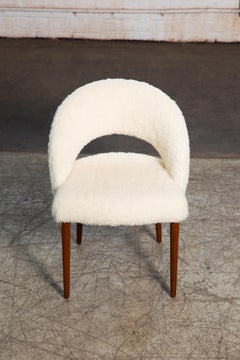 Frode Holm Vanity or Dressing Chair in Teak and Lambswool, Denmark, 1950s