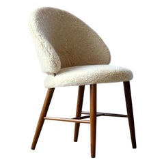 Frode Holm Vanity or Dressing Chair in Teak and Lambswool, Denmark, 1950s