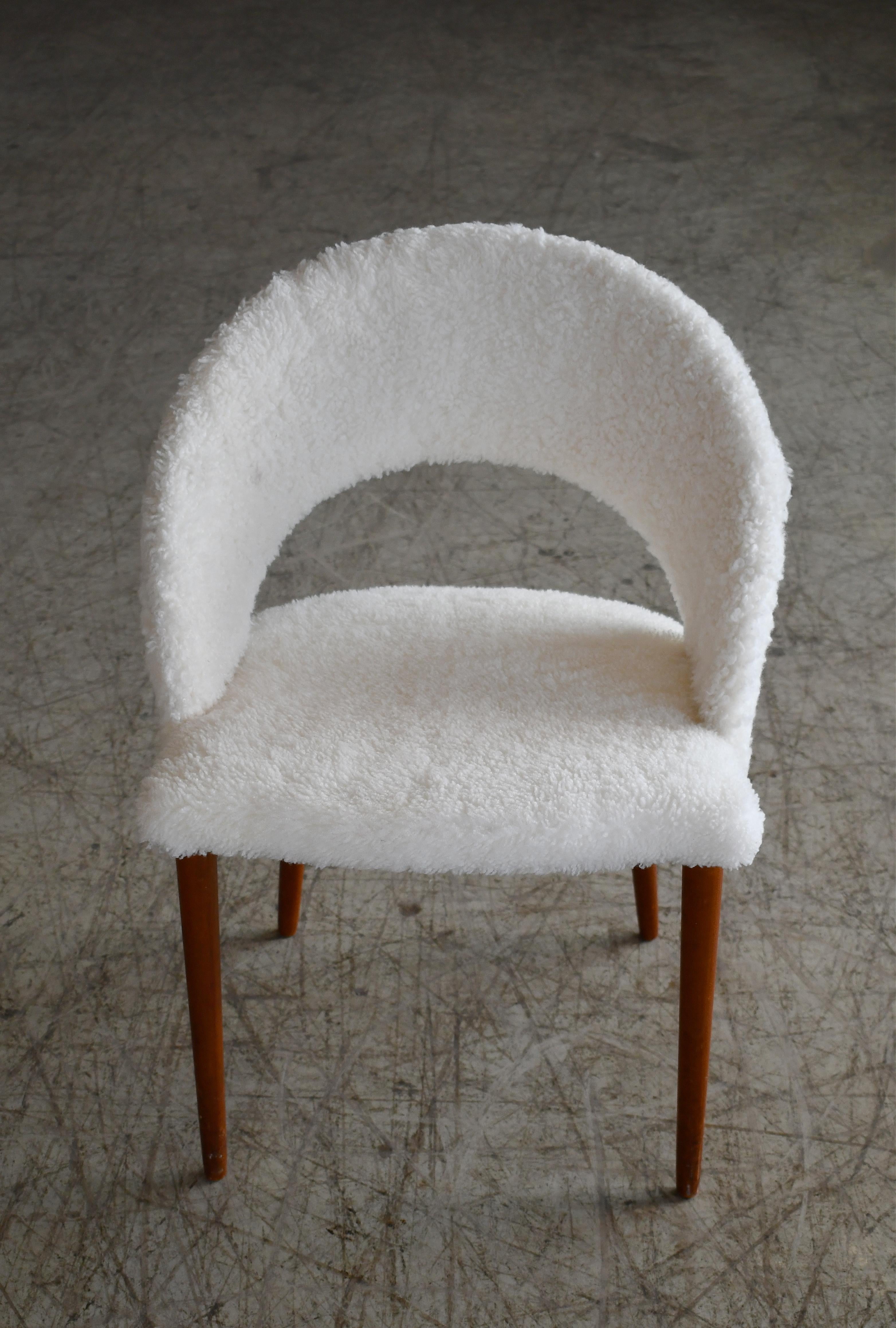 Mid-Century Modern Frode Holm Vanity or Dressing Chair in Teak and sheepskin, Denmark, 1950s