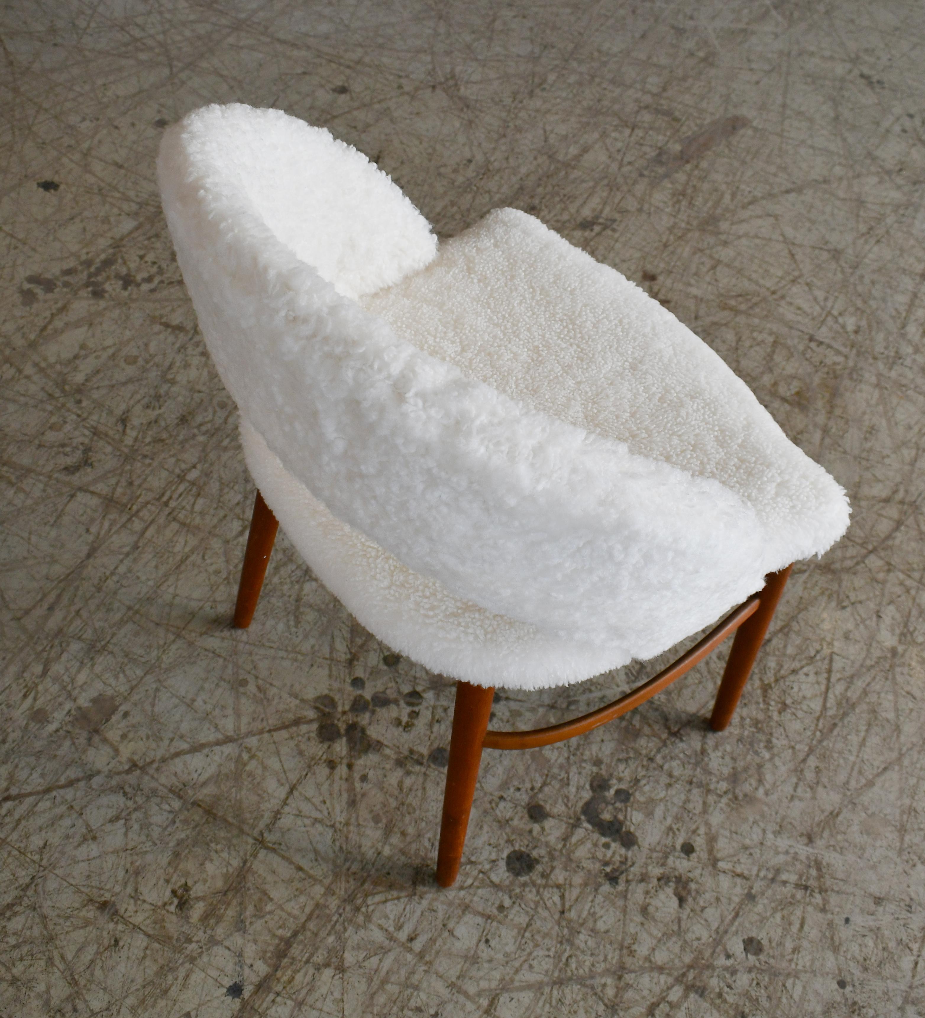 Danish Frode Holm Vanity or Dressing Chair in Teak and sheepskin, Denmark, 1950s