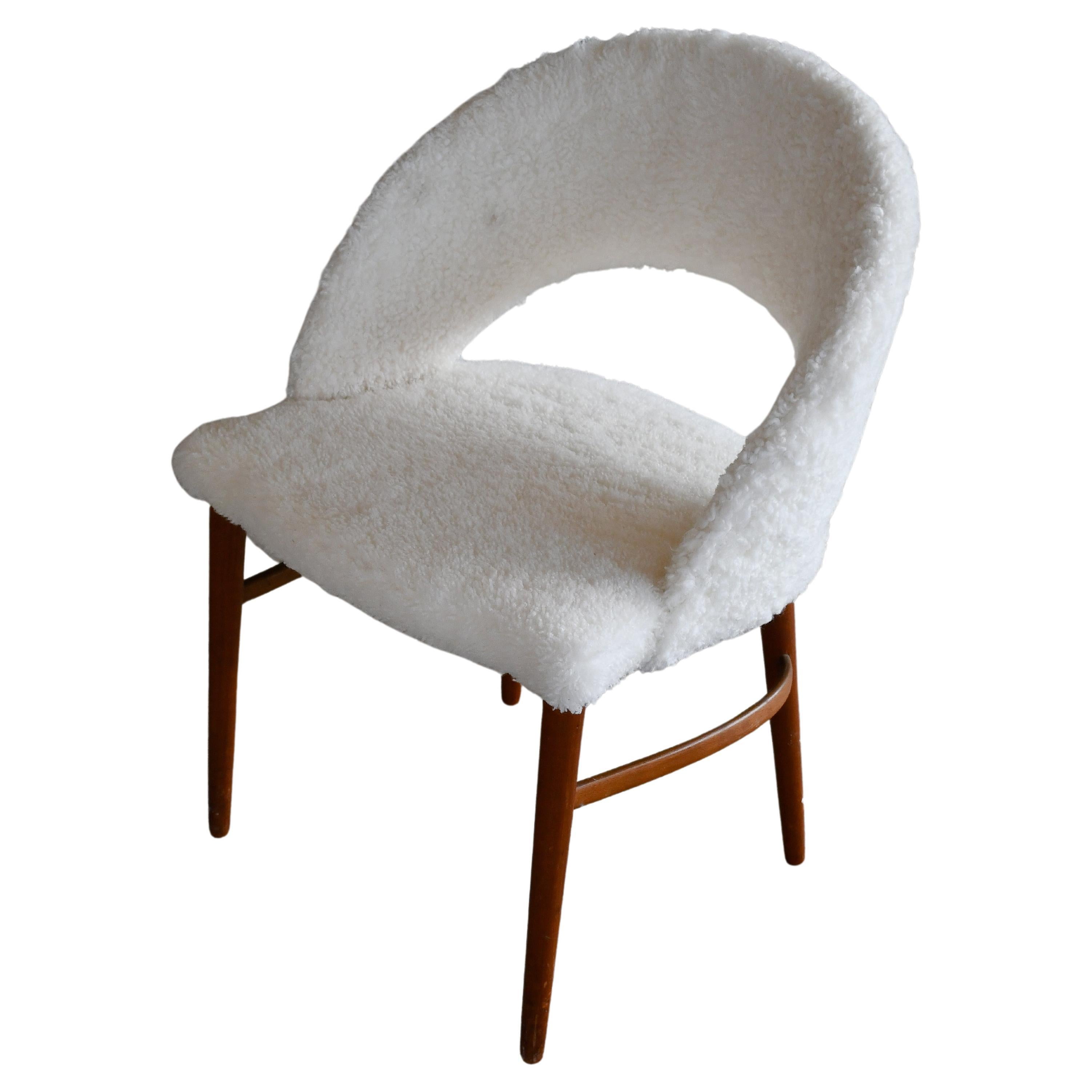 Frode Holm Vanity or Dressing Chair in Teak and sheepskin, Denmark, 1950s For Sale