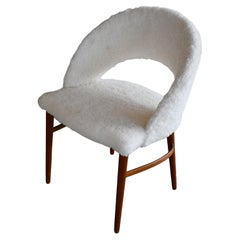 Retro Frode Holm Vanity or Dressing Chair in Teak and sheepskin, Denmark, 1950s