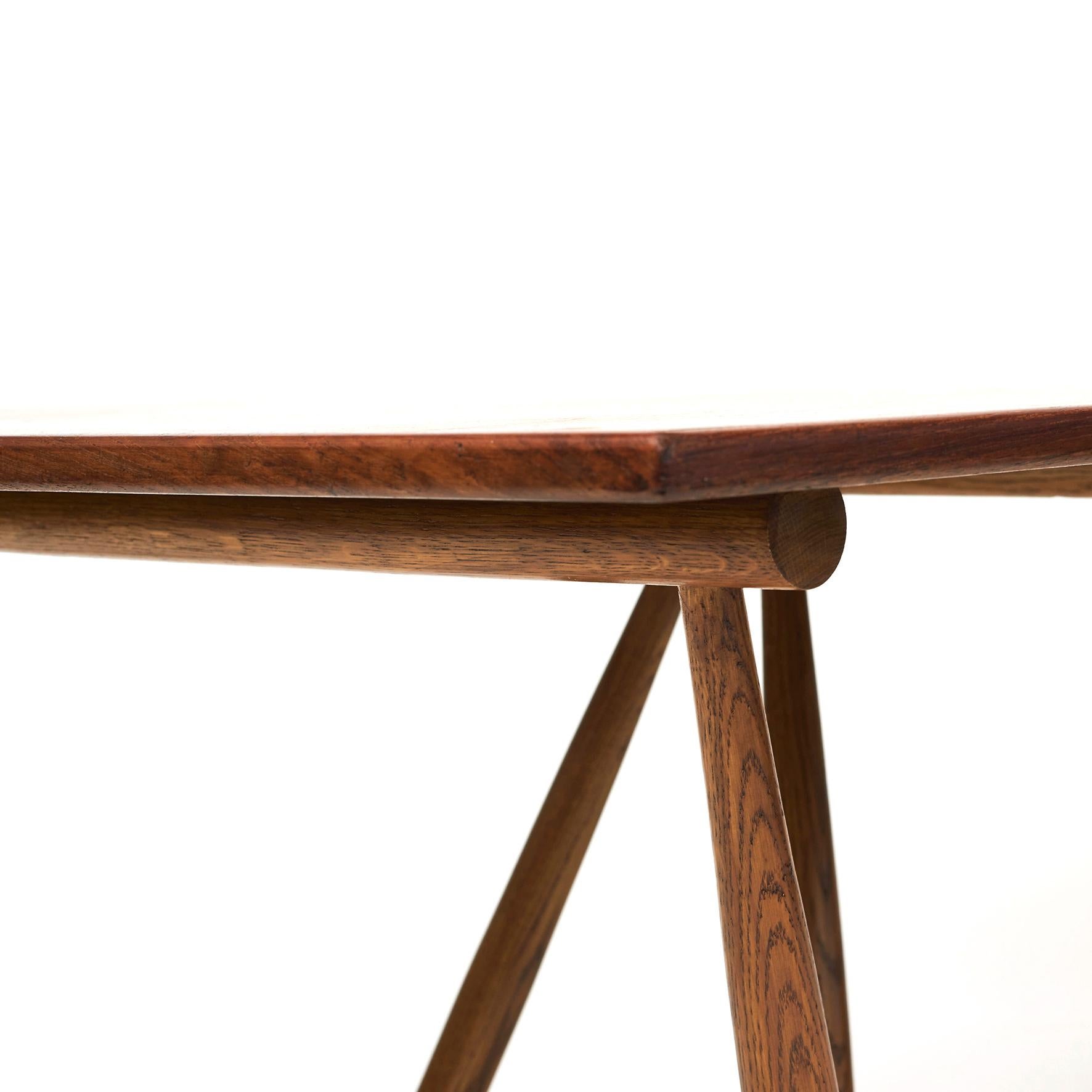 20th Century Frode Holm, Work Table in Solid Oak & Oak with Sculptural V-Shaped Frame
