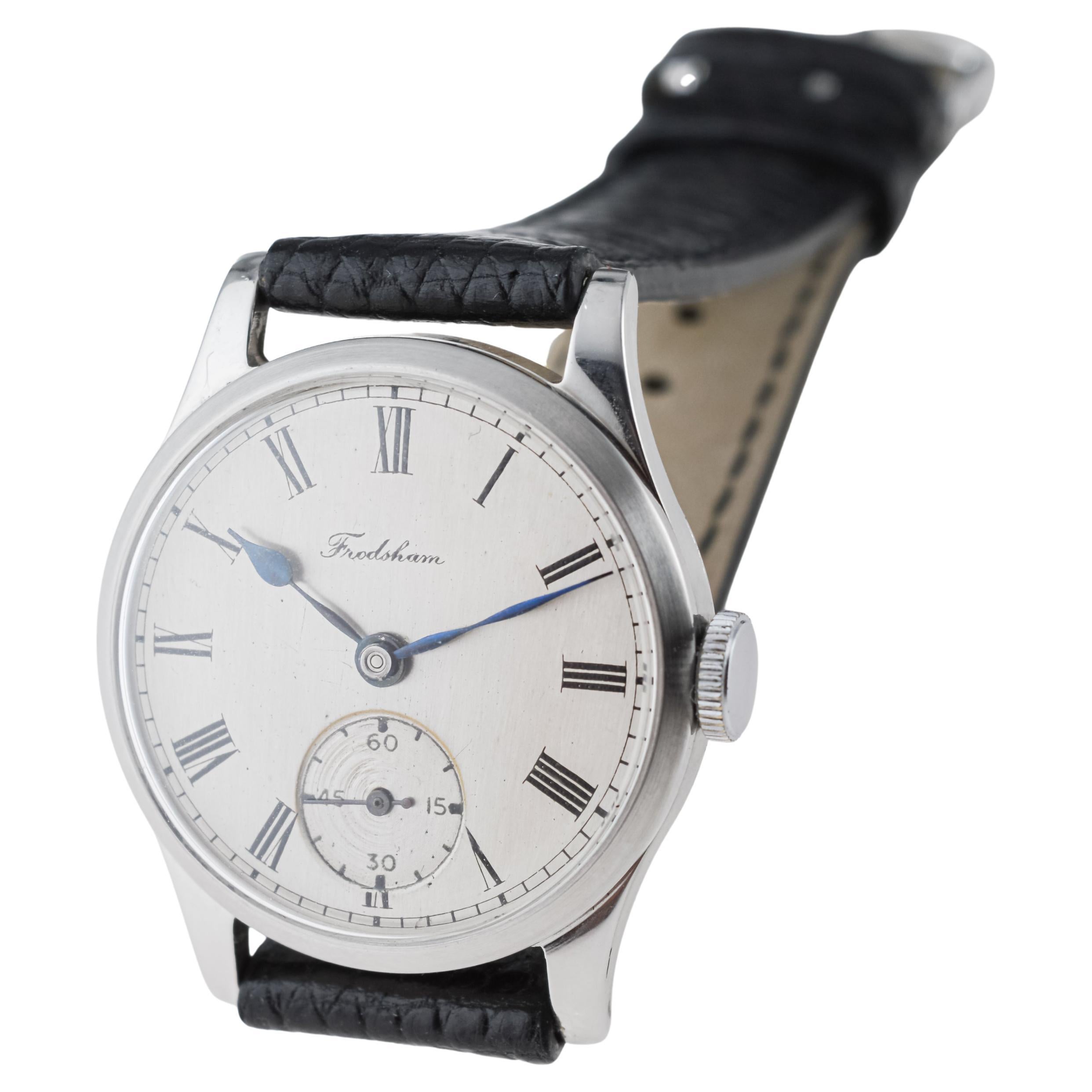 Frodsham Steel Cased Watch from 1940's with Original Dial British Made For Sale 6