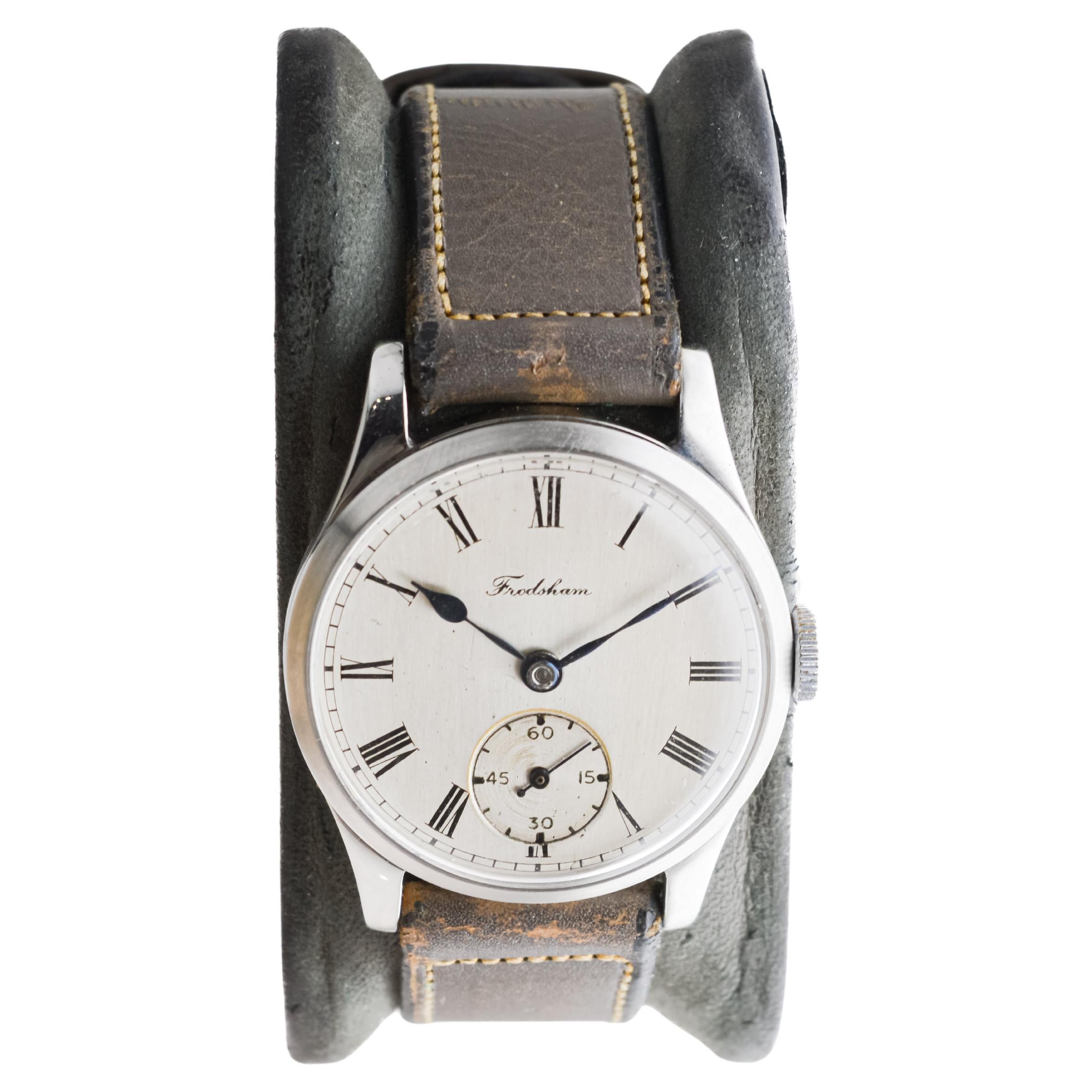 Art Deco Frodsham Steel Cased Watch from 1940's with Original Dial British Made For Sale