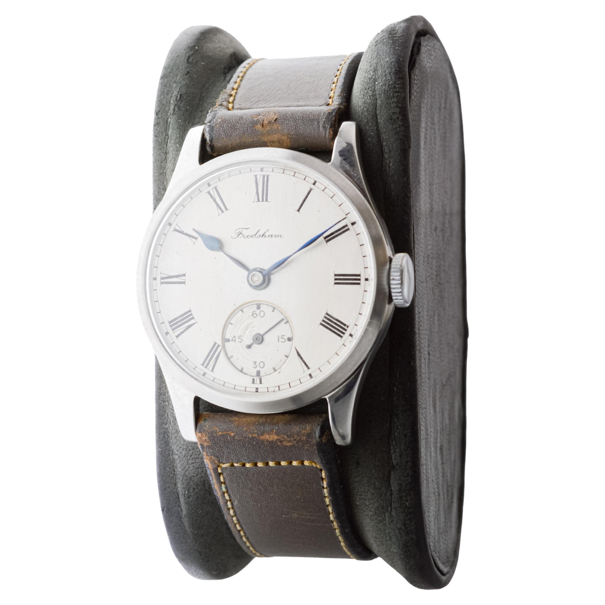 Frodsham Steel Cased Watch from 1940's with Original Dial British Made In Excellent Condition For Sale In Long Beach, CA