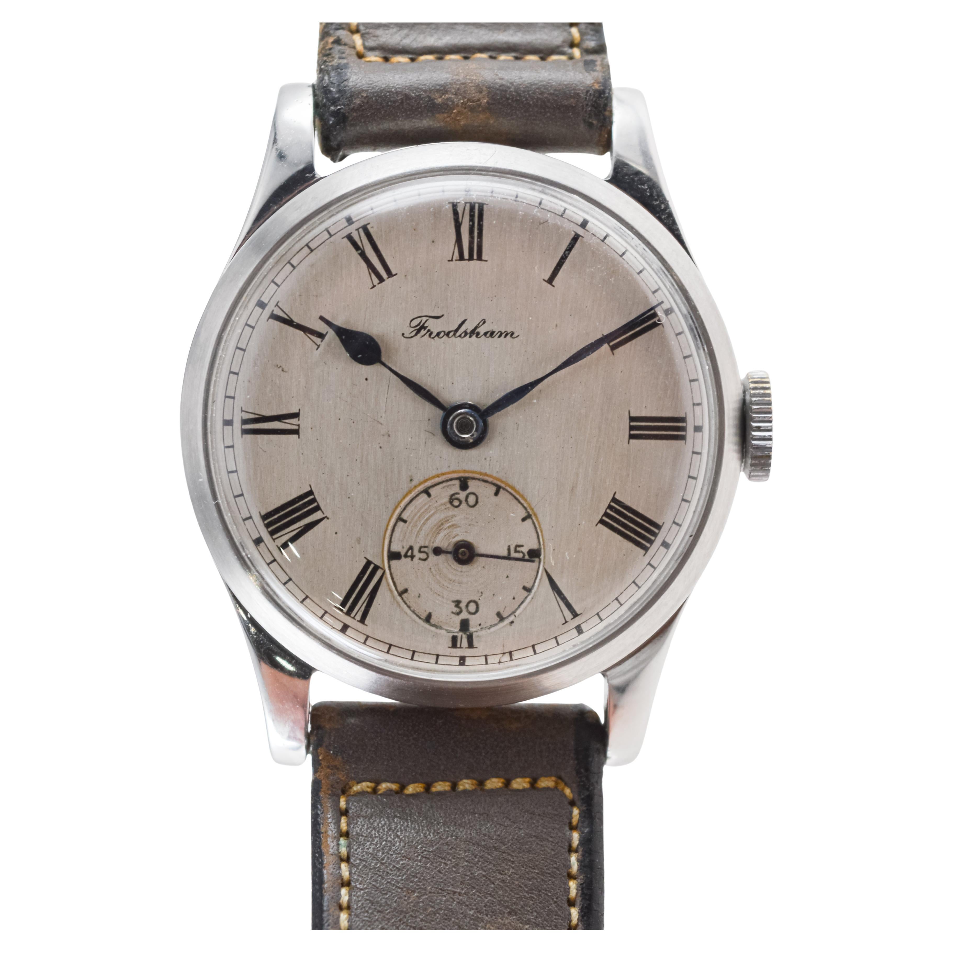Frodsham Steel Cased Watch from 1940's with Original Dial British Made For Sale 4