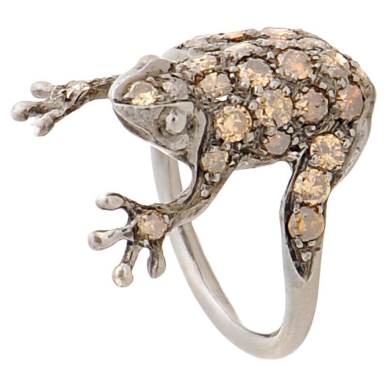 Frog 1.05 Karats Brown Diamonds 18 Karats White Gold Animal Design Ring For Sale