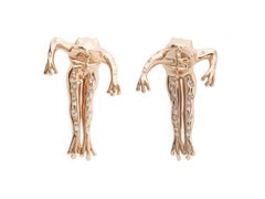 Frog 18 Karat Rose Gold with White Diamonds Tsavorites Stud Earrings