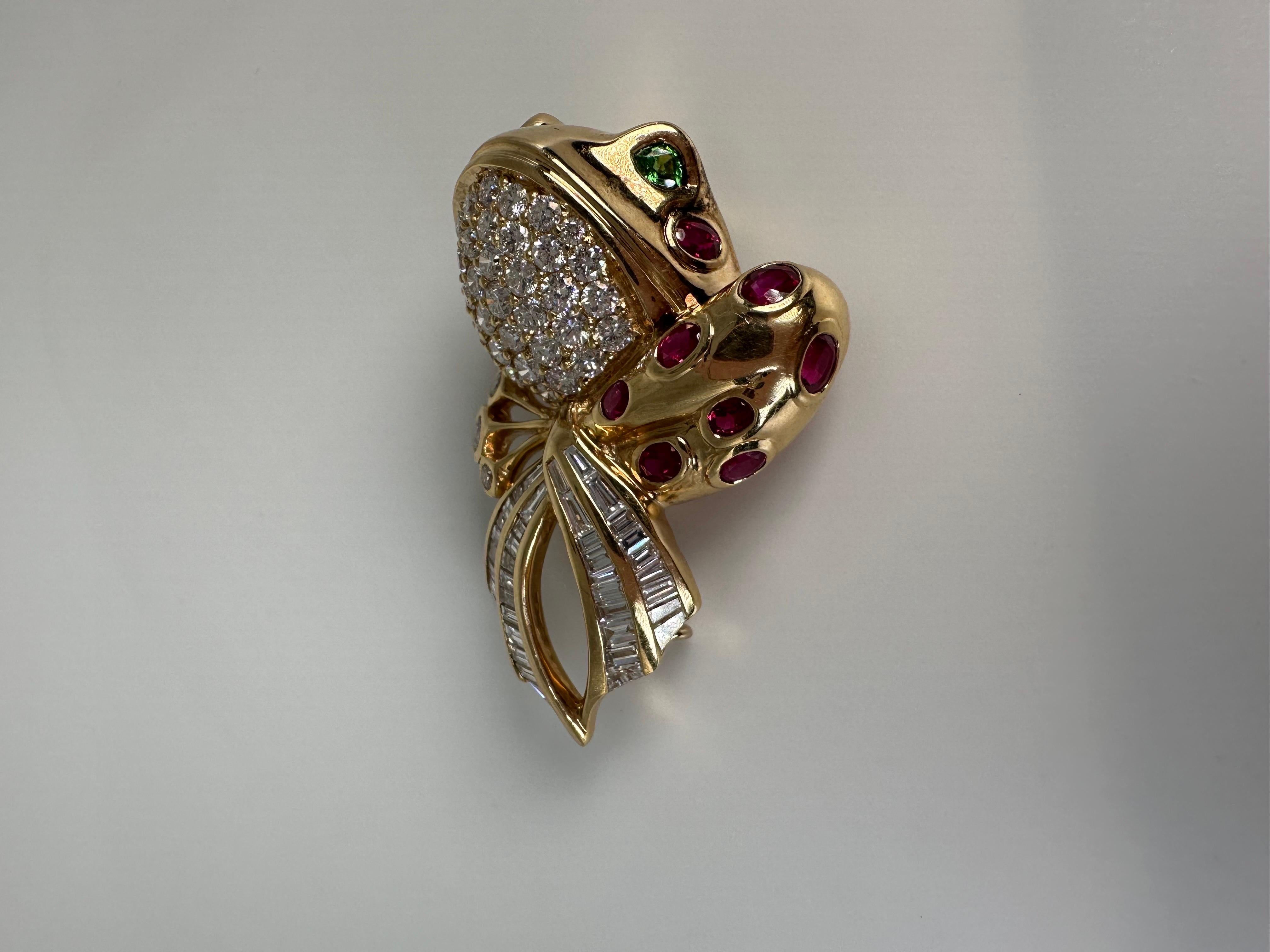 Women's or Men's Frog brooch with diamonds and gems 18KT gold For Sale