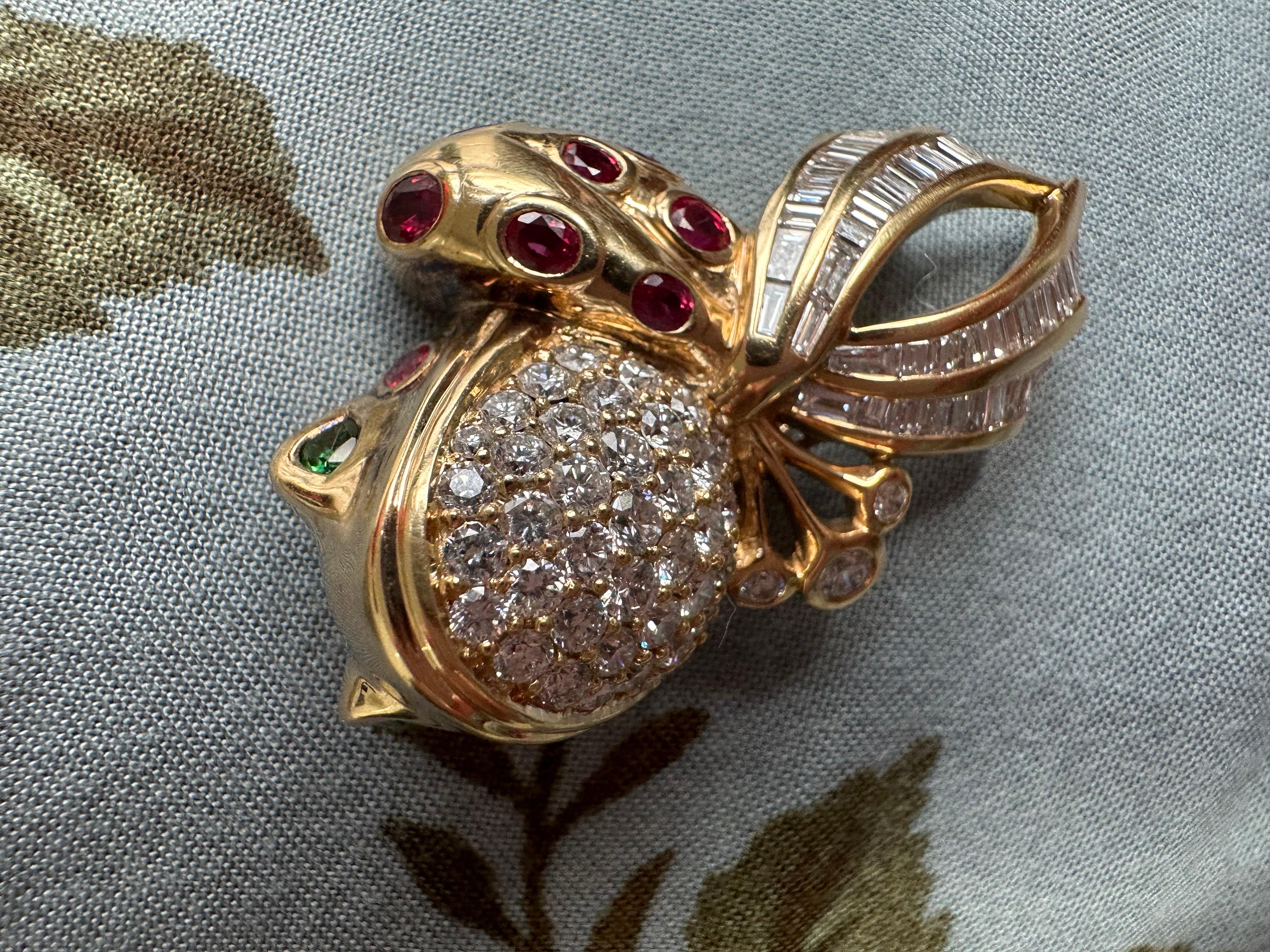 Frog brooch with diamonds and gems 18KT gold For Sale 1