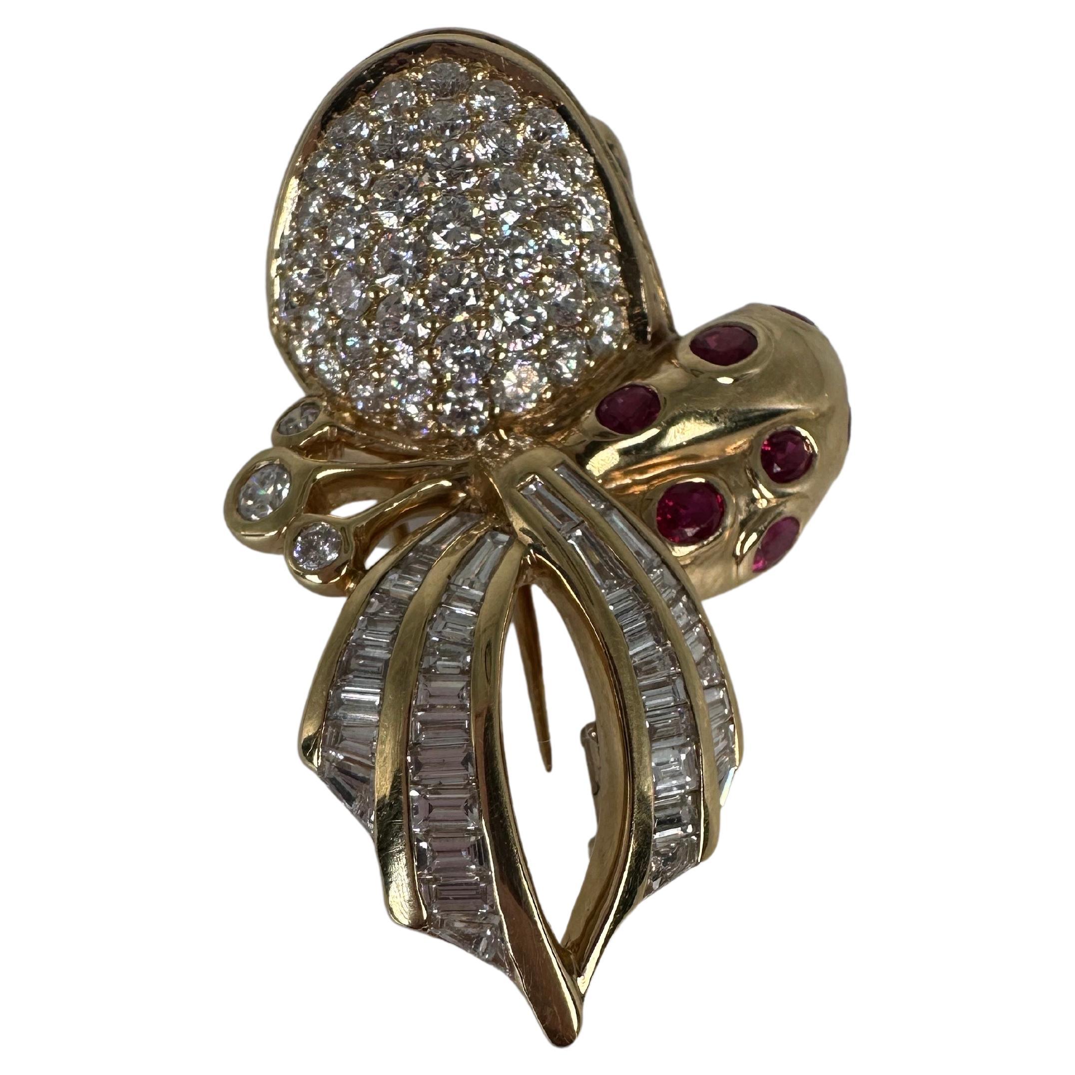 Frog brooch with diamonds and gems 18KT gold For Sale