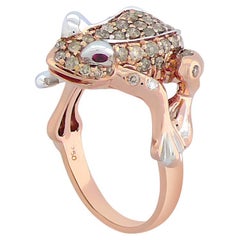 Frog Brown Diamond Pave & Ruby 18K Rose Gold Animal Ring