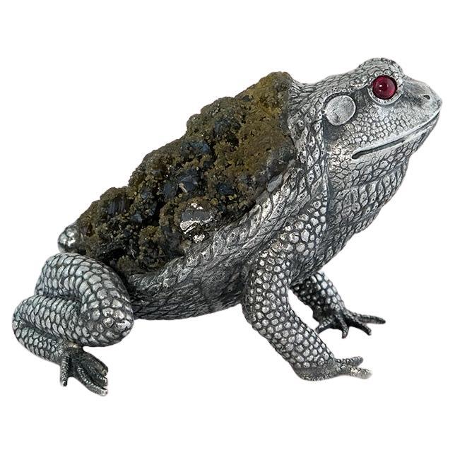 Frog by Alcino Silversmith Handcrafted in Sterling Silver with Green Spherulite