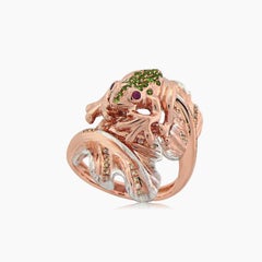 Frog Diamond Pave Green Garnet & Ruby 18K Rose Gold Animal Ring