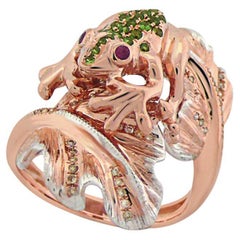 Frog Diamond Pave Green Garnet & Ruby 18K Rose Gold Animal Ring