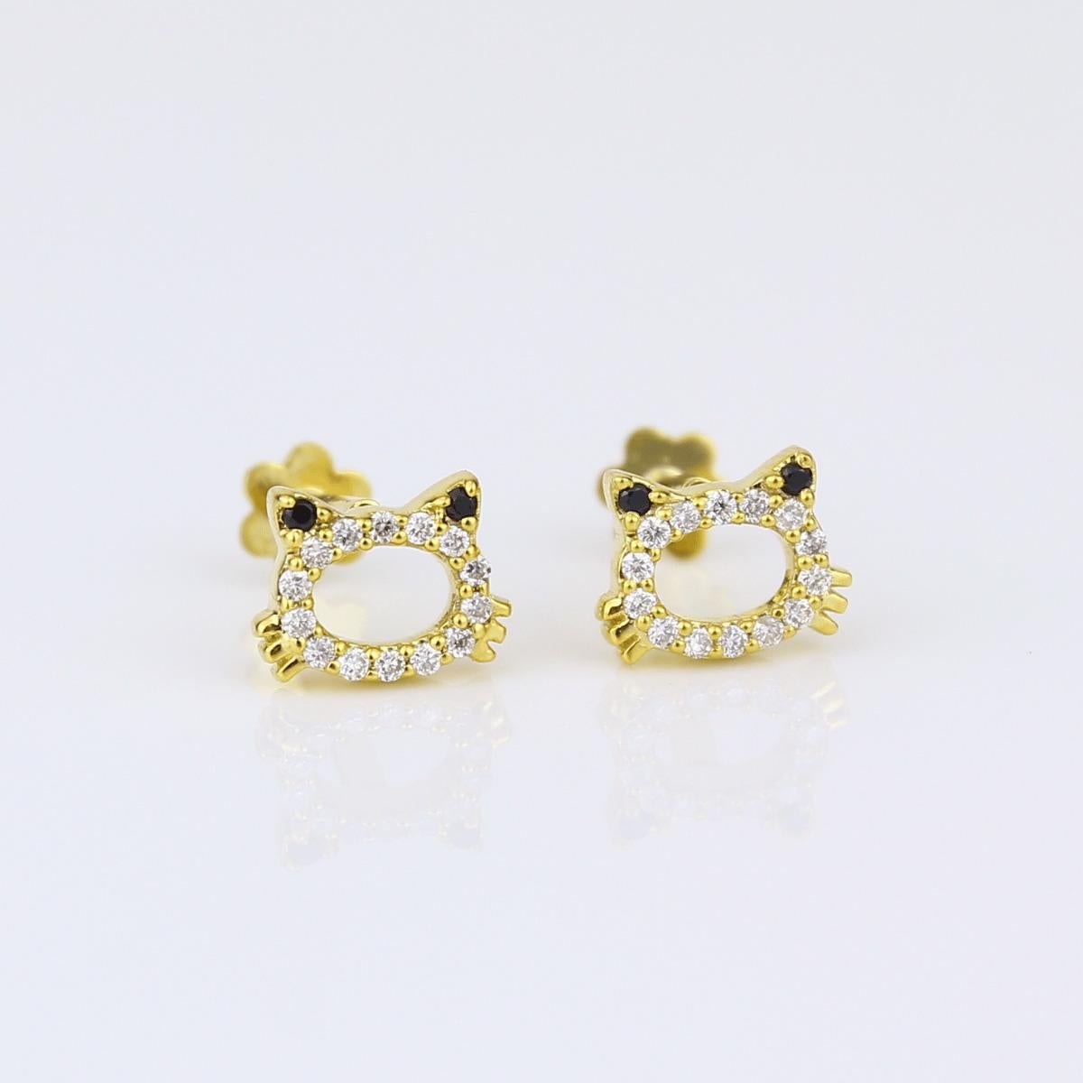 Art Deco Frog Diamond Stud Earrings in 14k Solid Gold (Certified) For Sale