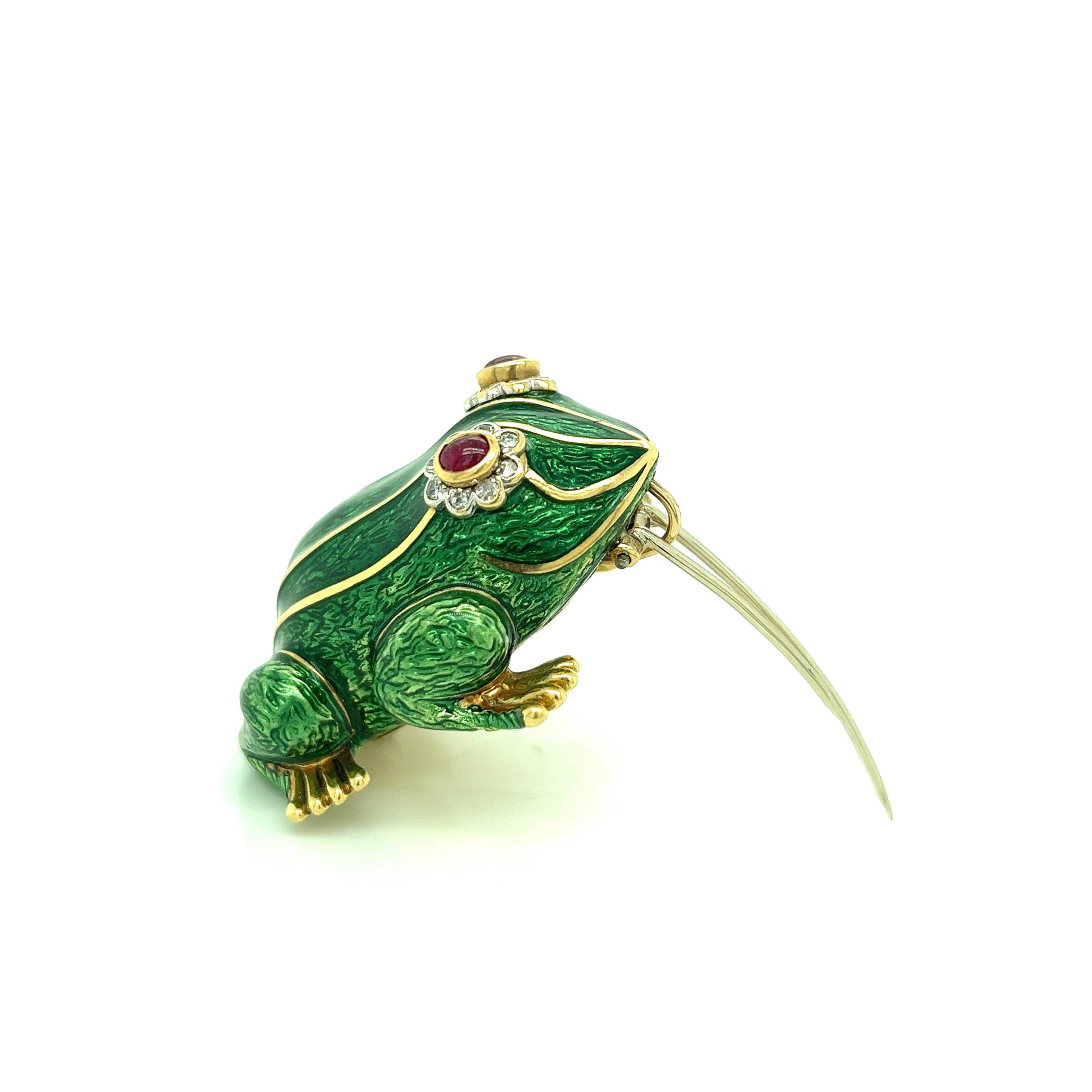 Frog Enamel Gold Brooch For Sale 1