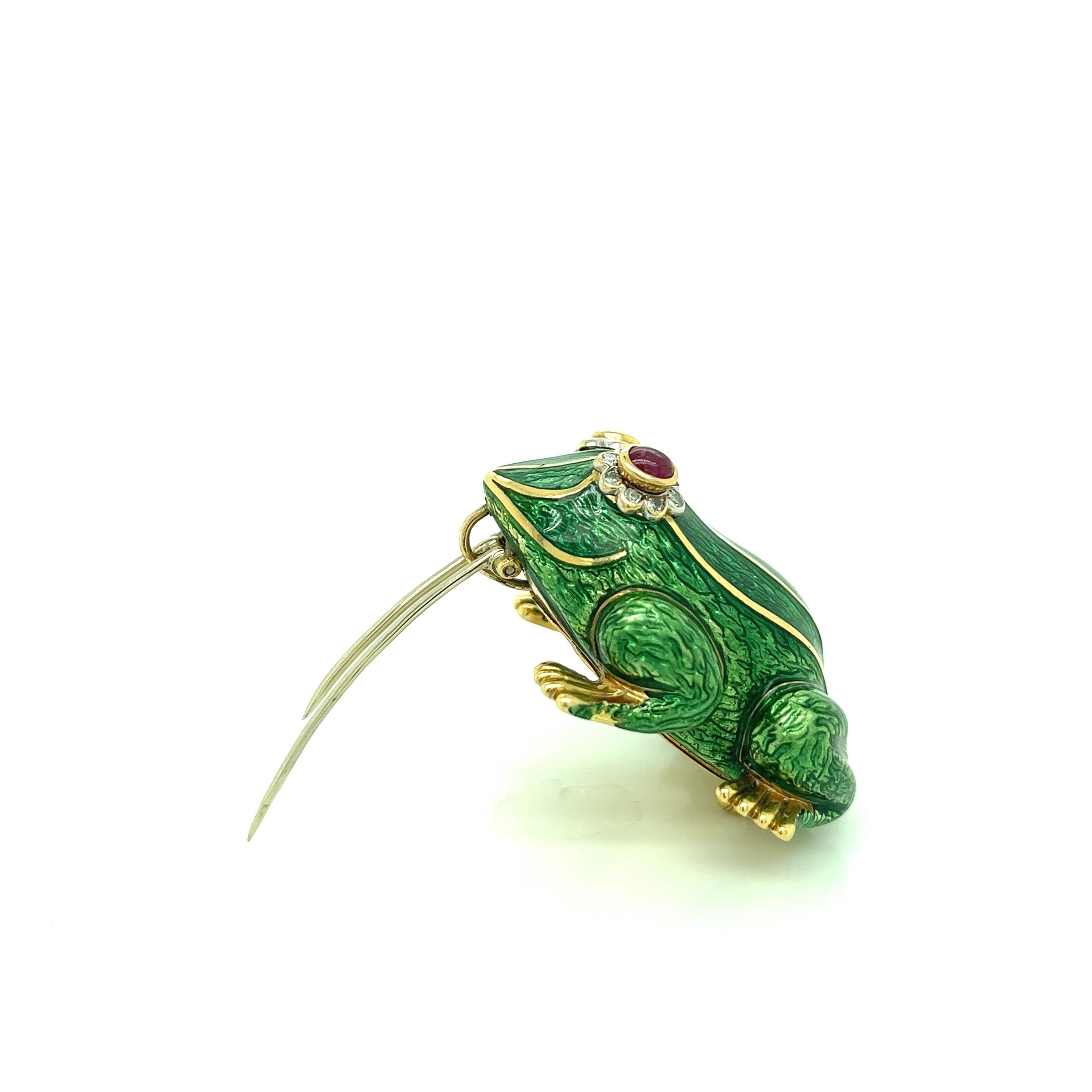 Frog Enamel Gold Brooch For Sale 2