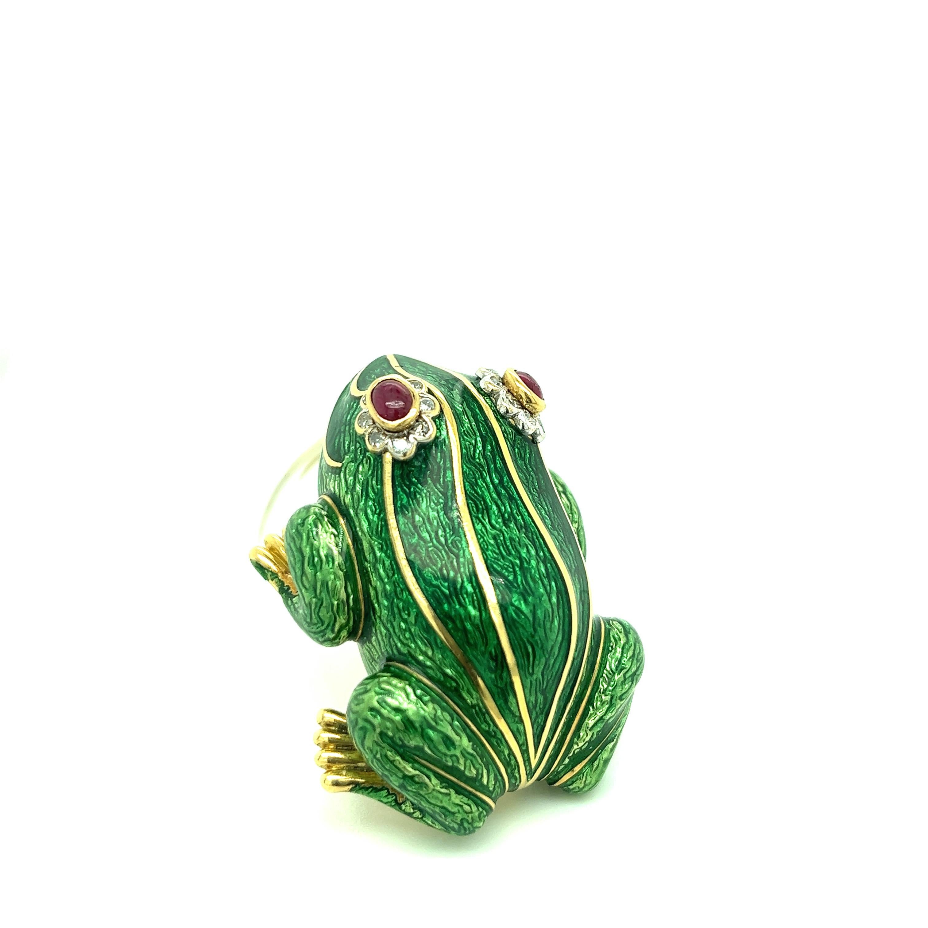 Frog Enamel Gold Brooch For Sale 3
