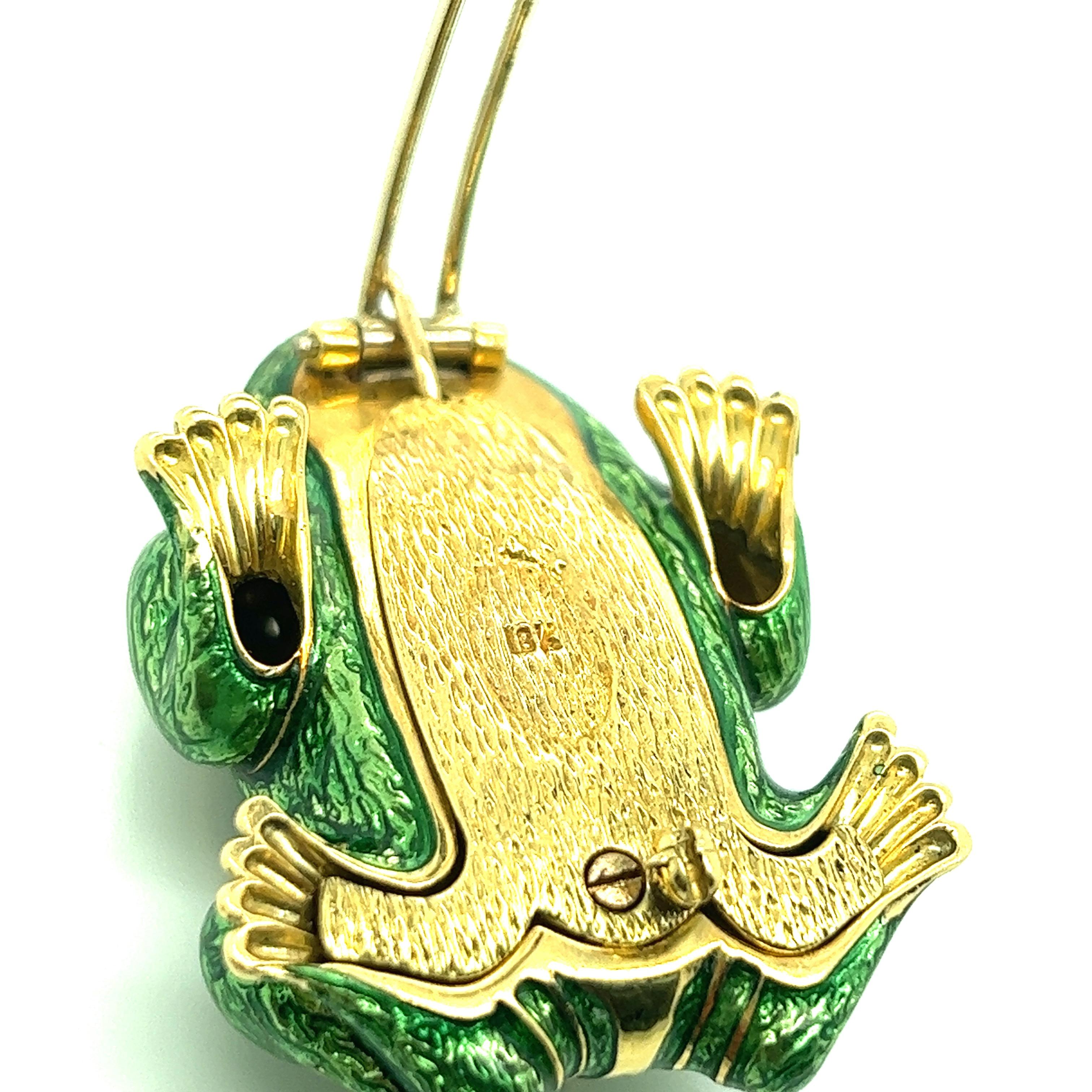 Frog Enamel Gold Brooch For Sale 4