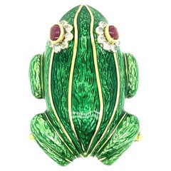 Frog Enamel Gold Brooch