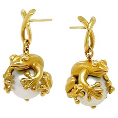 Frog Grabbing a South Sea Pearl Earrings