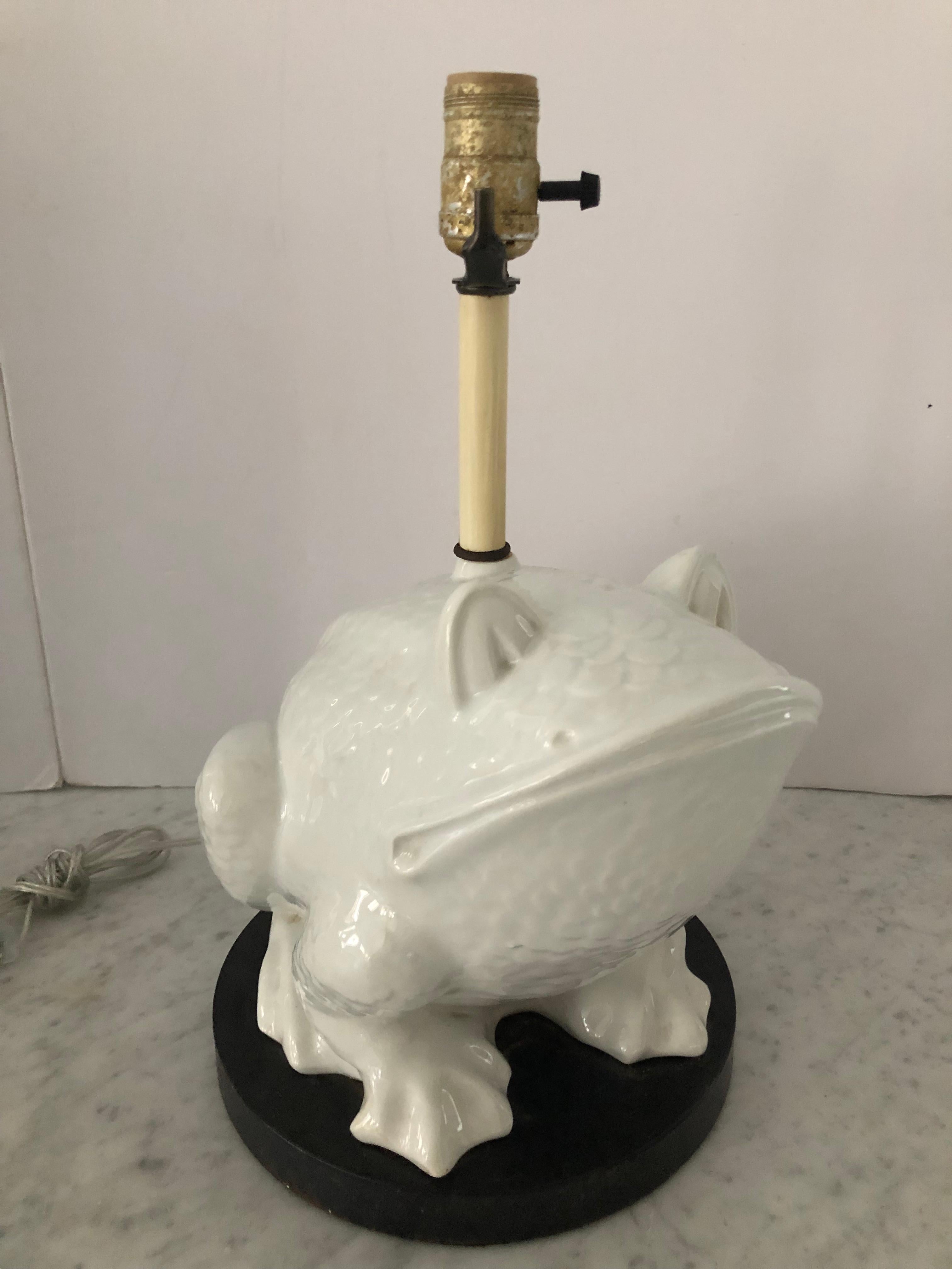 Italian Frog Lover's Adorable White Ceramic Lamp