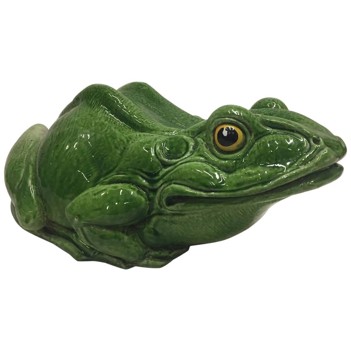 Frog Lover's Fun Glazed Terracotta Table Top Sculpture For Sale