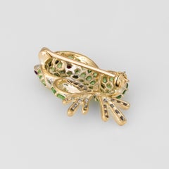 Broche pendentif grenouille vintage en or 18 carats, tsavorite, grenat, diamant et rubis