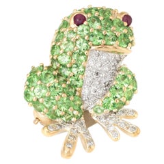 Frog Pendant Brooch Vintage 18 Karat Gold Tsavorite Garnet Diamond Ruby