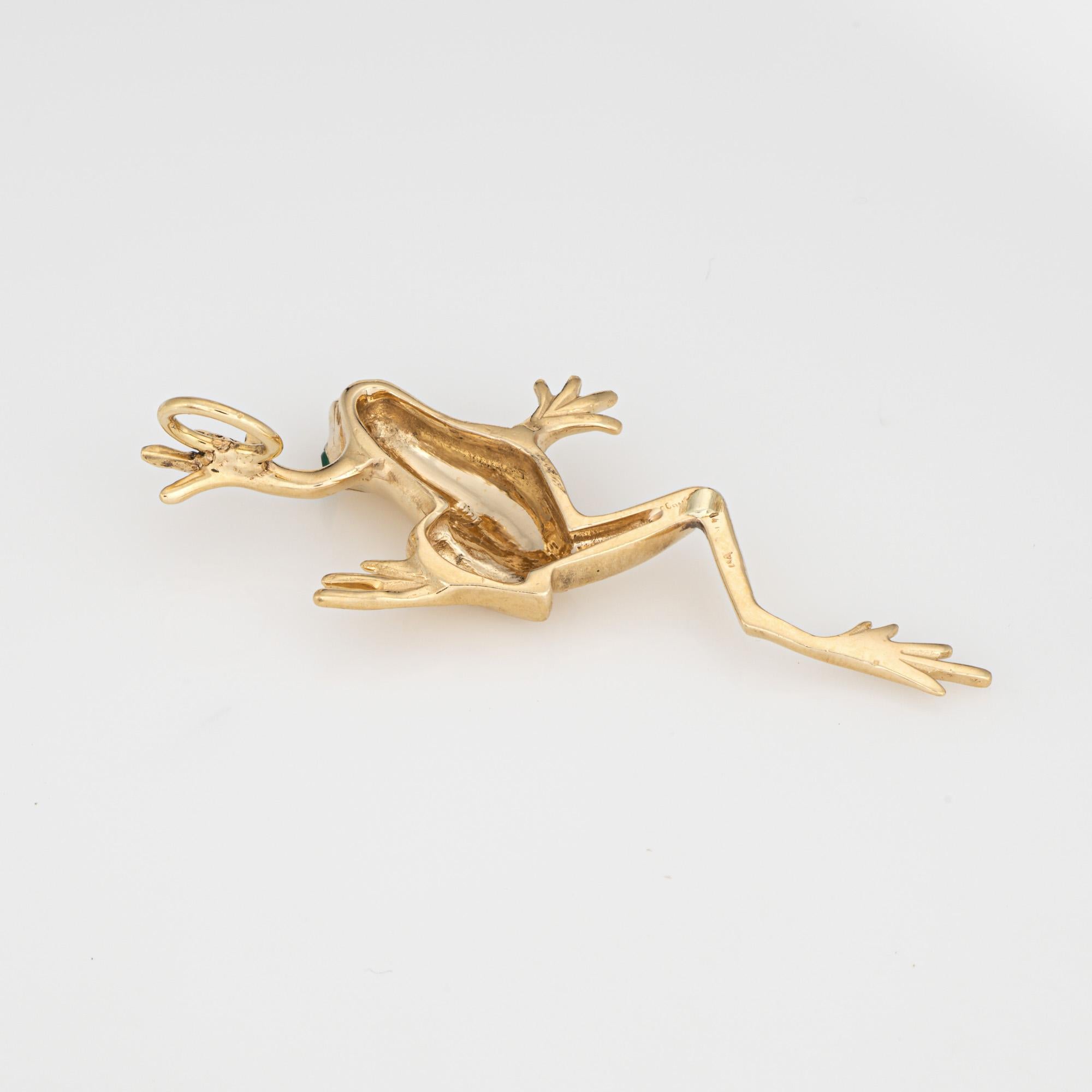 Pendentif grenouille vintage en or jaune 14 carats, yeux d'émeraude, ancienne propriété de joaillerie Bon état - En vente à Torrance, CA
