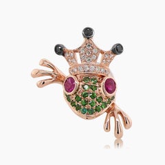 Frog Pink Ruby & Diamond Pave Green Garnet 18K Rose Gold Animal Pin Brooch