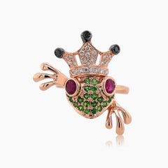 Frog Pink Ruby Diamond Pave & Green Garnet 18K Rose Gold Animal Pin Brooch