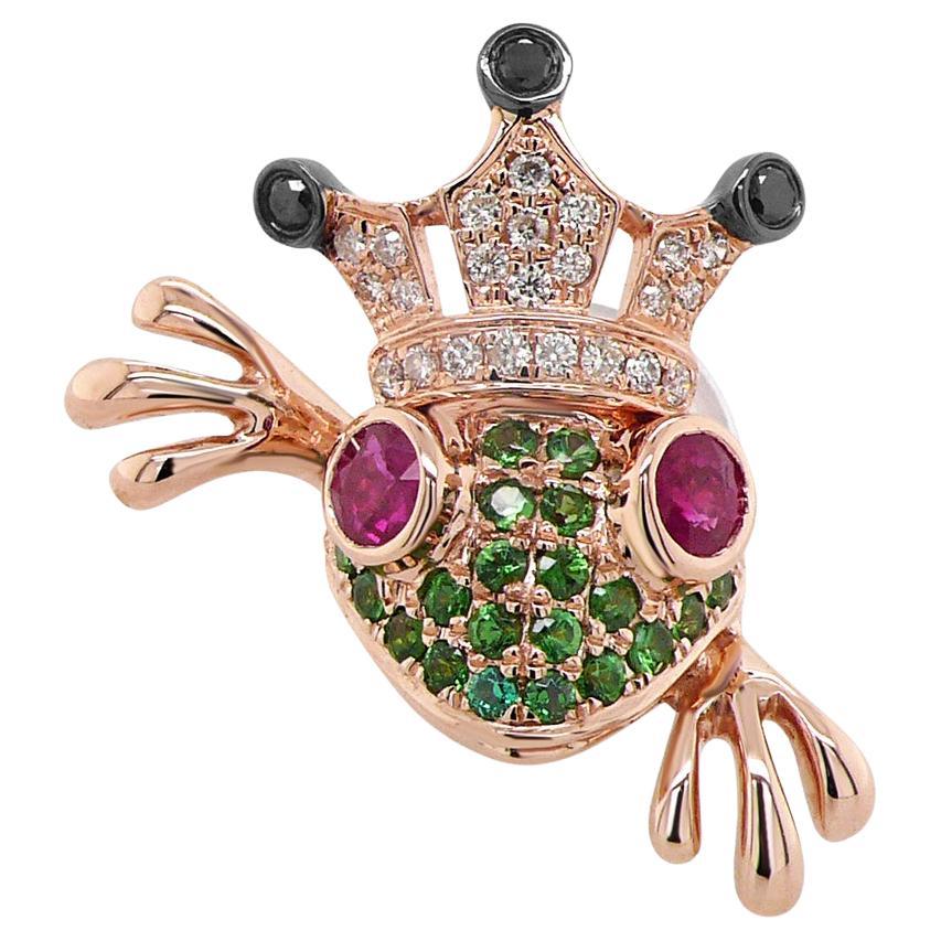 Frosch Pink Rubin
Diamant Pave Grüner Granat 18K Rose Gold Tier Pin Brosche