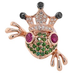 Grenouille Broche animalière en or rose 18K, rubis rose et diamants pavés grenat vert