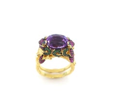 Frosch Prince 7,10 Karat Amethyst Rosa Saphir Tsavorit Gold Cocktail-Ring