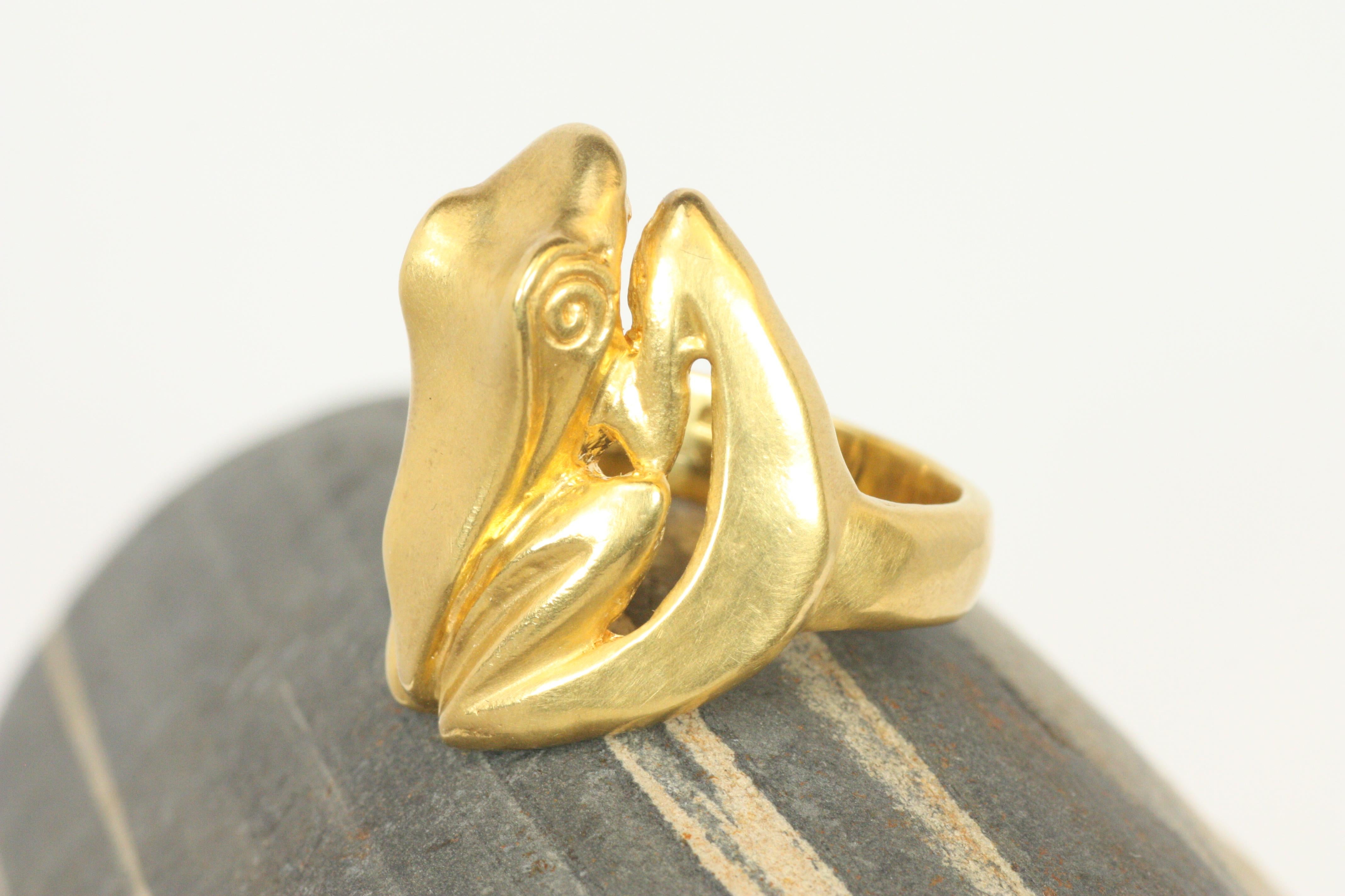 Artisan Frog Ring in 22K Yellow Gold – Pre-Columbian Inspired by Bracken Jewelers For Sale