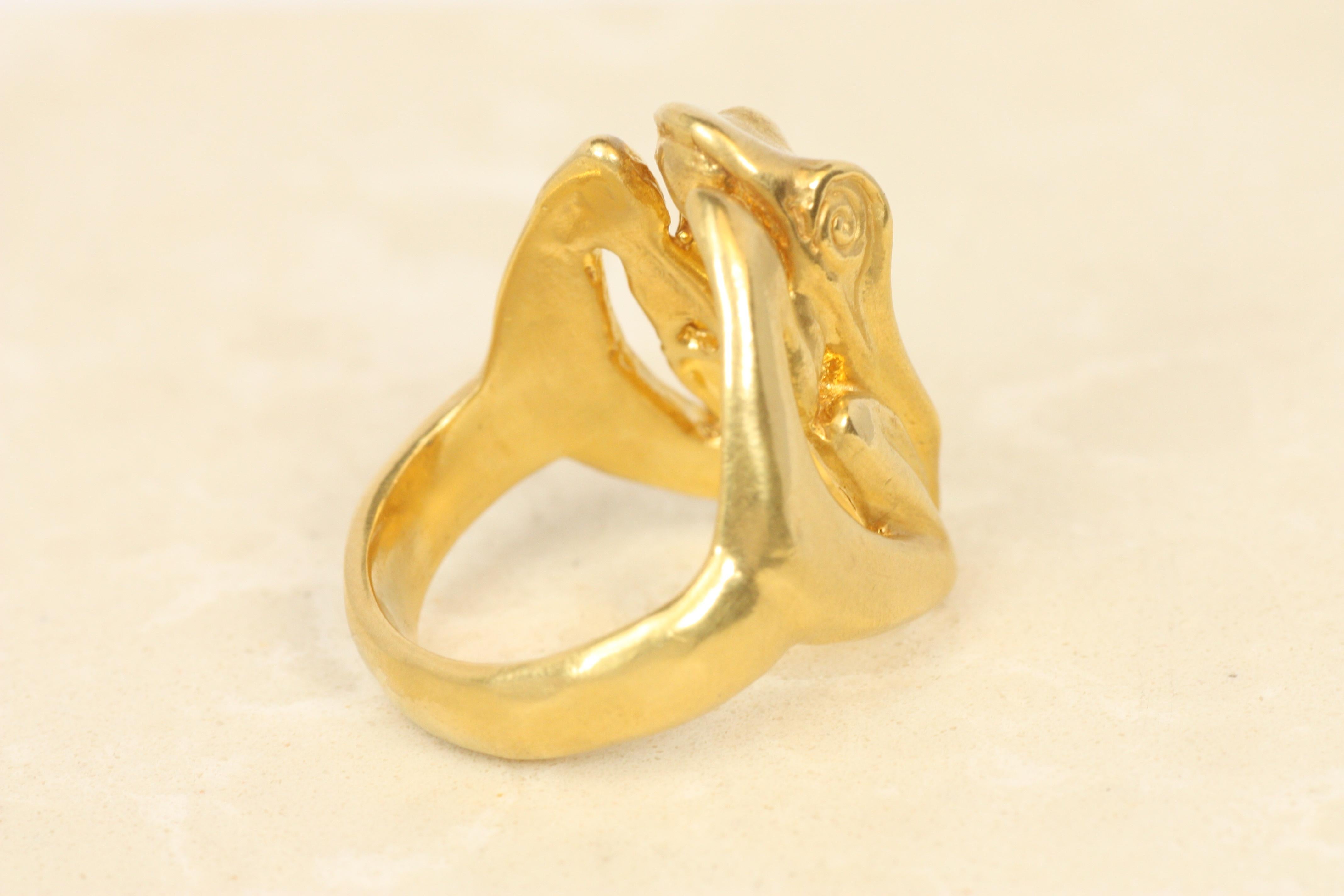 Women's or Men's Frog Ring in 22K Yellow Gold – Pre-Columbian Inspired by Bracken Jewelers For Sale